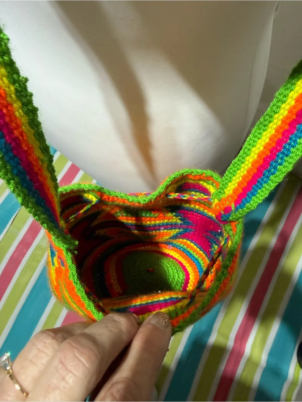 Handwoven Rainbow Crossbody Bucket Bag - Multicolor